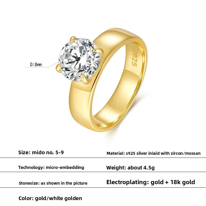 "5" Lab Grown Stone Ring 18K Gold Plated