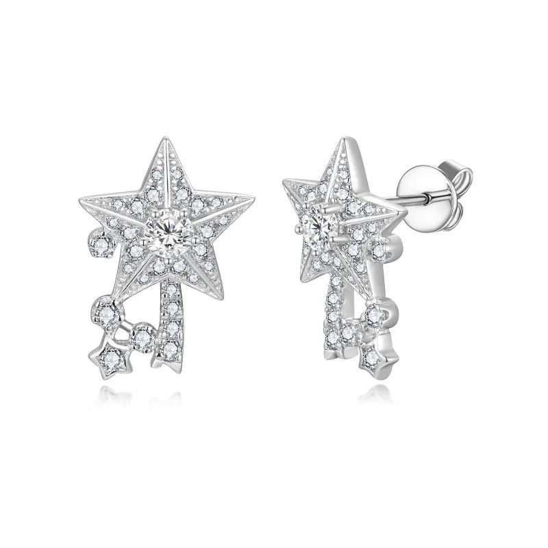 "White Stars" Lab Grown Stone Earrings Platinum Plated
