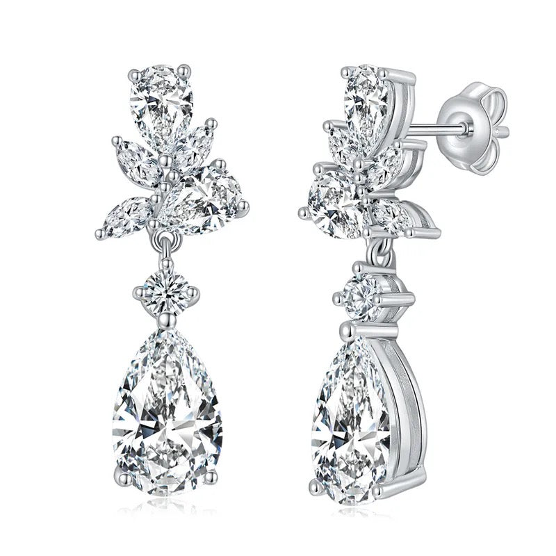 "DIAMOND HARMONY" ALL 8 CARAT LAB GROWN STONE EARRINGS PLATINUM PLATED