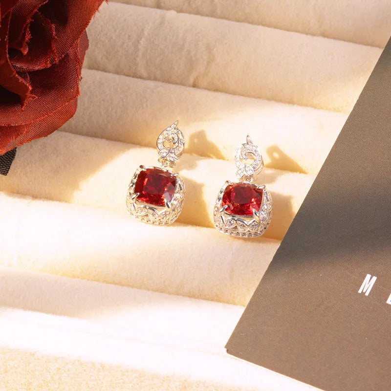"Red Velvet" Red Treasure Earrings Platinum Plated