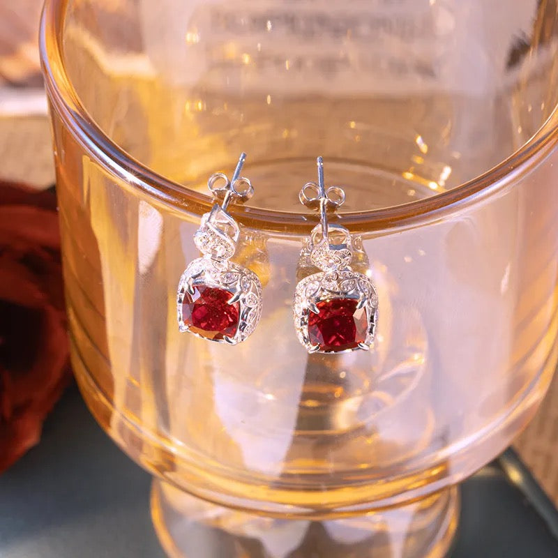 "Red Velvet" Red Treasure Earrings Platinum Plated