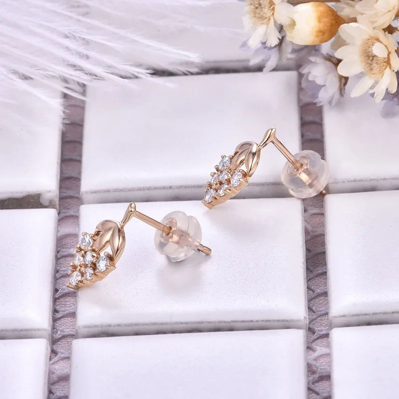"Aurora Rose" Diamond Earrings Pure 9K/18K Rose Gold