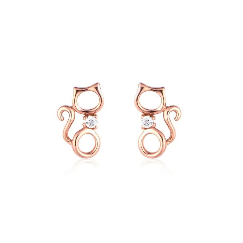 "Cat In Roses" Diamond Earrings 9K/18K Pure Gold