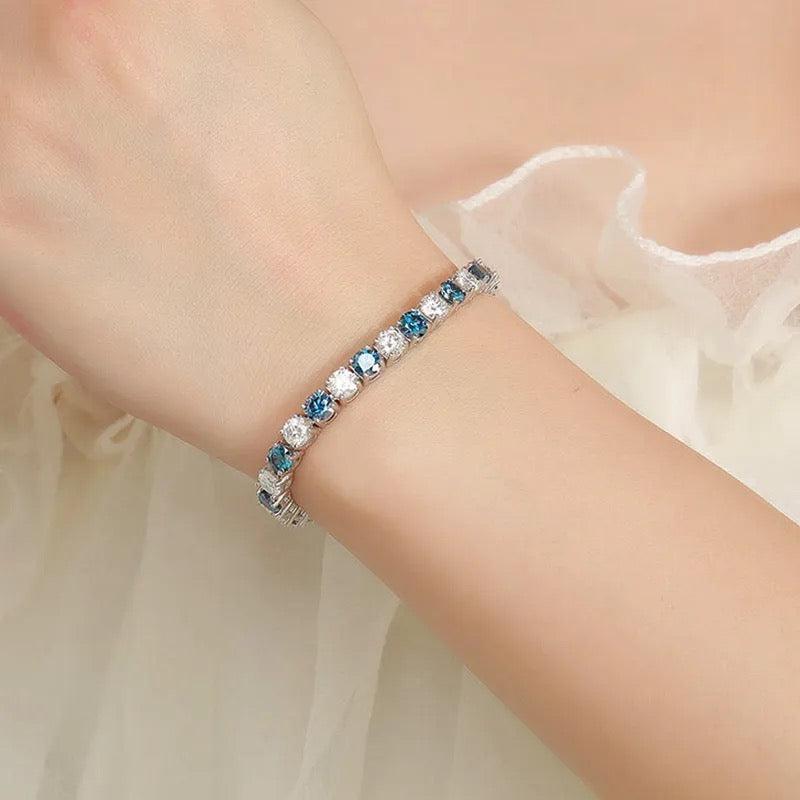 "Blue Dominion" Lab Grown Stone Bracelet White Gold Plated
