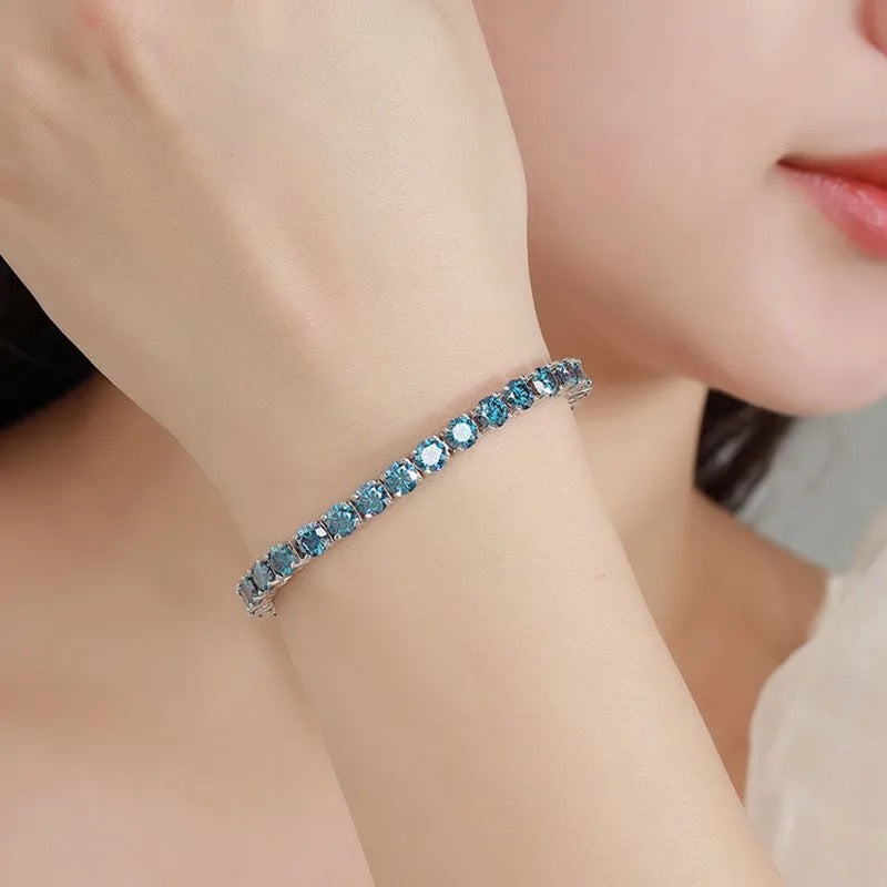 "Blue Dominion" Lab Grown Stone Bracelet White Gold Plated