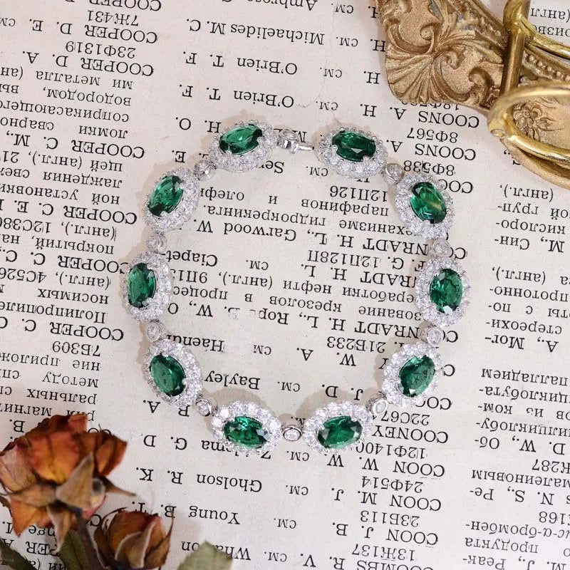 "Virent Arcanum" May Birthstone Emerald Bracelet Platinum Plated