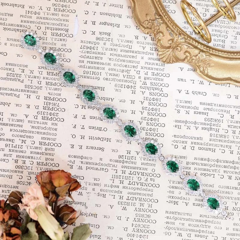 "Virent Arcanum" May Birthstone Emerald Bracelet Platinum Plated