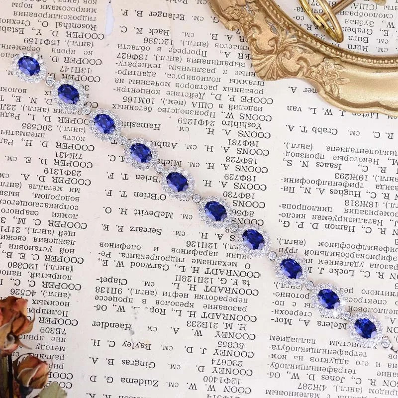 "Saphire Obscura" September Birthstone Sapphire Bracelet Platinum Plated