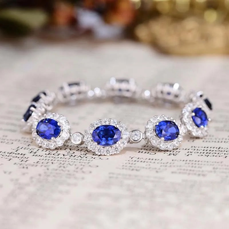 "Saphire Obscura" September Birthstone Sapphire Bracelet Platinum Plated