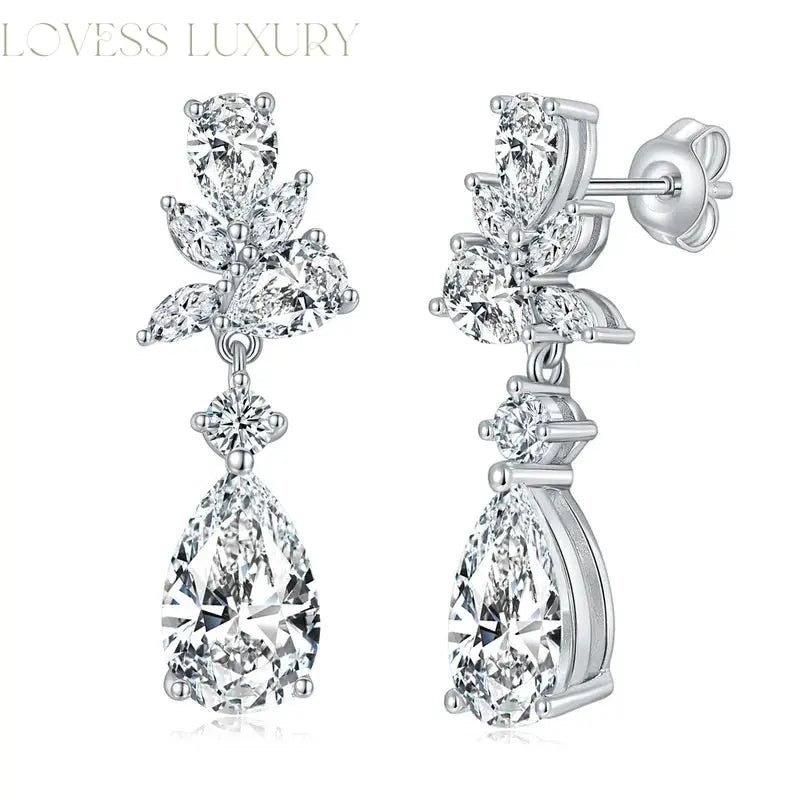 "DIAMOND HARMONY" ALL 8 CARAT LAB GROWN STONE EARRINGS PLATINUM PLATED Lovess Luxury